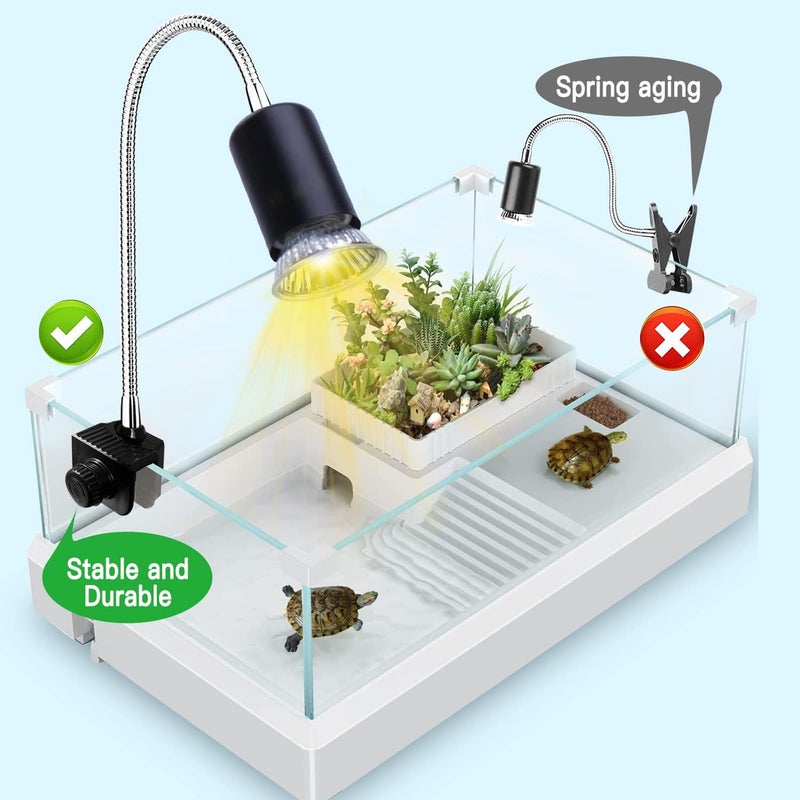 PewinGo Reptile Heat Lamp, UVA UVB Light for Aquarium Turtle Tank, with 2 * 50w Basking Bulb and 360° Swivel Clamp Stand for Tortoise, Snake, Frog, Lizard, Cockatoo, Chameleon. Halogen, Yellow Light - Image 2